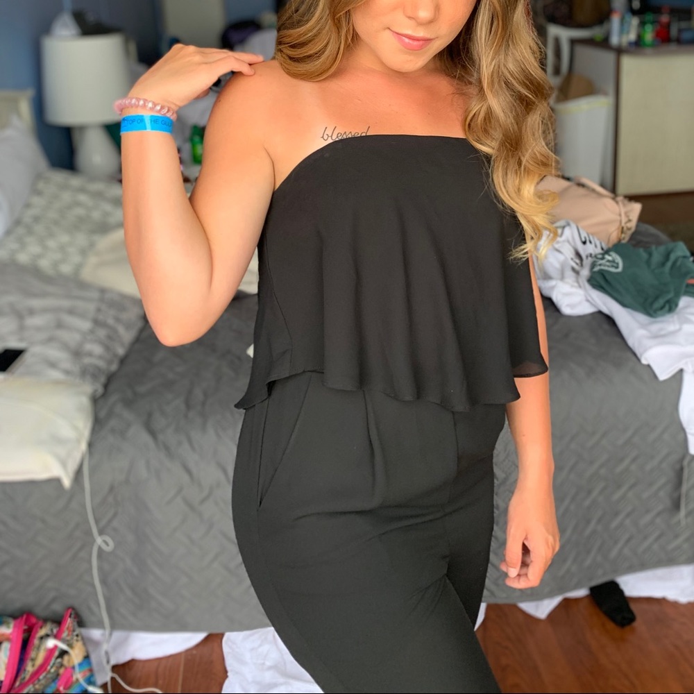 Black strapless romper